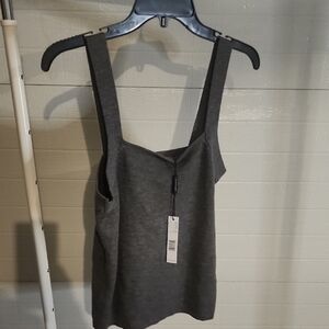 Elie Tahari 100% Merino Wool Squareneck Ribbed Tank Top Size XL
